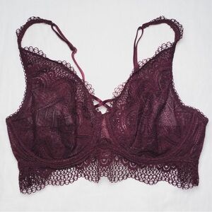 S Gilligan & O’Malley Lace Bralette Maroon Purple Lace Underwire Unlined Small